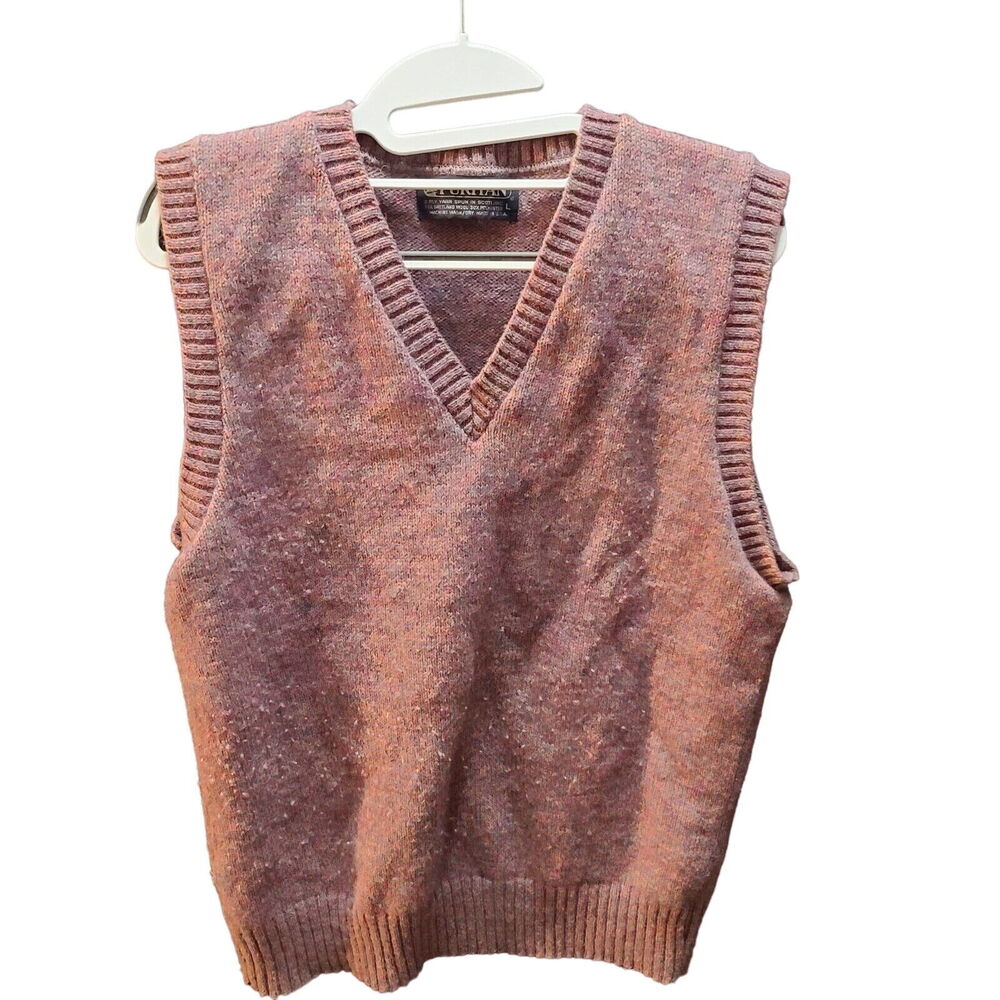 Puritan Mens Vest Red Size Large Shetland Wool Blend V-Neck Pullover Short Sleev